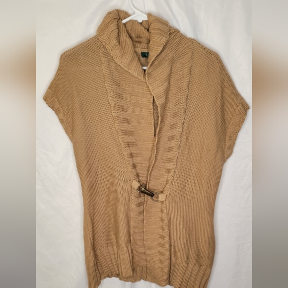 Ralph Lauren Sweater Womens Large Tan Vest Cardigan Linen Blend Buckle Size Med - Picture 1 of 5